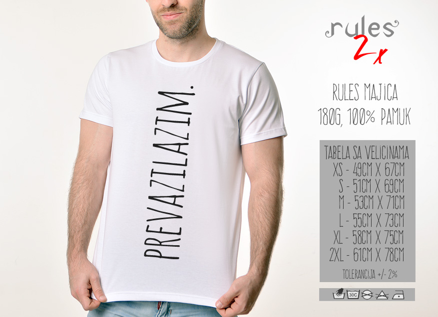 Muska Rules Majica sa natpisom Prevazilazim - Tabela velicina