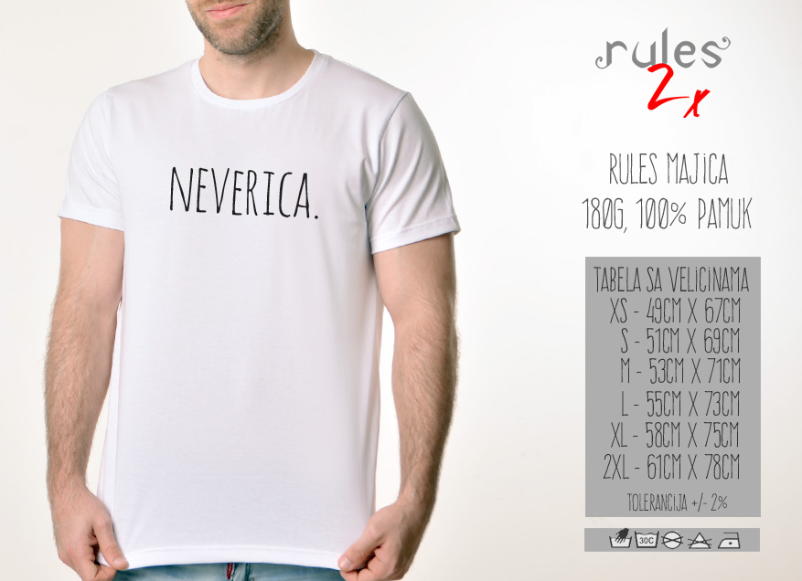 Muska Rules majica sa natpisom Neverica - Tabela velicina