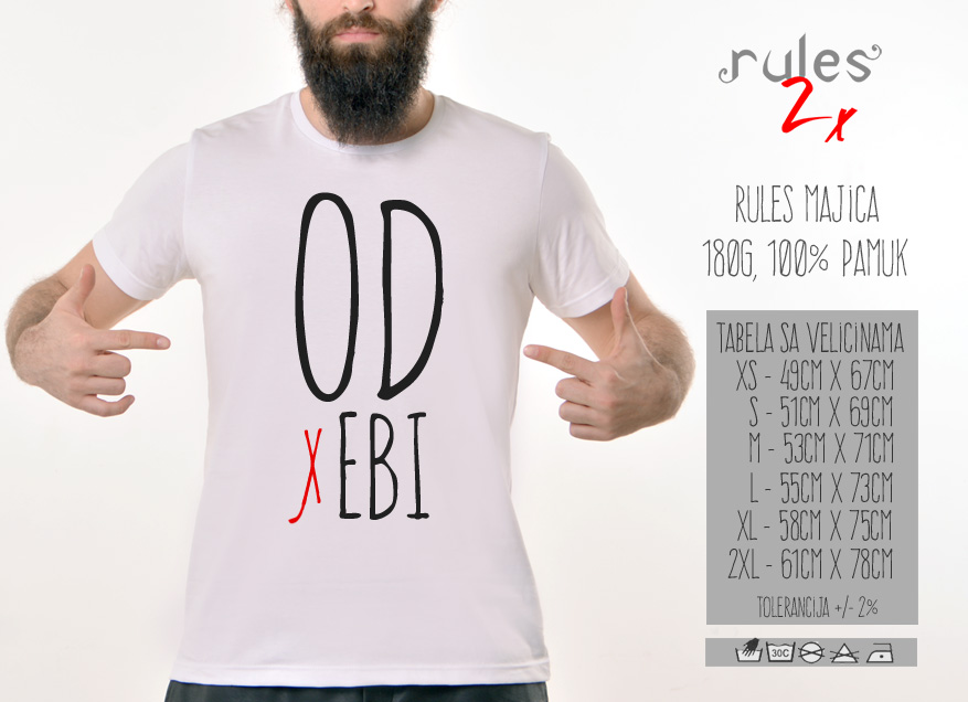 Muska Rules majica sa natpisom Odxebi - Tabela velicina