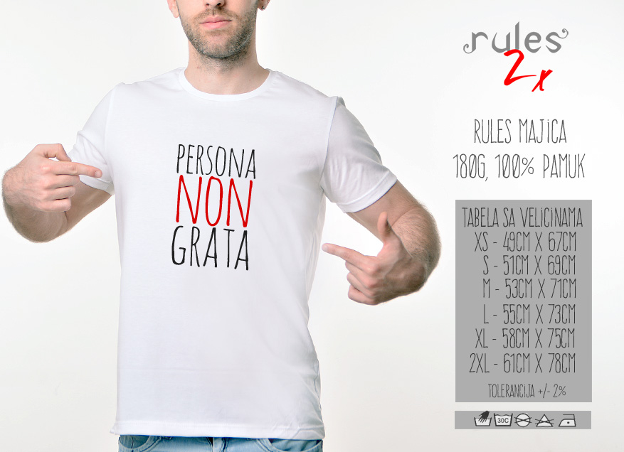 Muska Rules majica sa natpisom Persona Non Grata - Tabela velicina