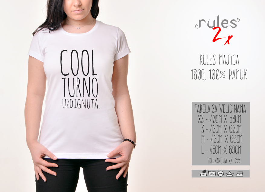 Zenska Rules majica sa natpisom Coolturno uzdignuta - Tabela velicina