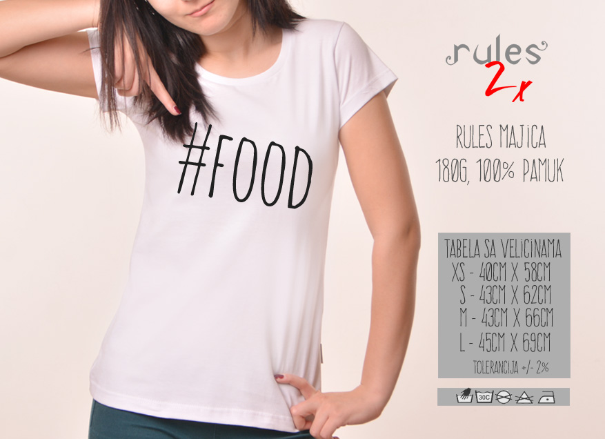 Zenska Rules majica sa natpisom Food - Tabela velicina