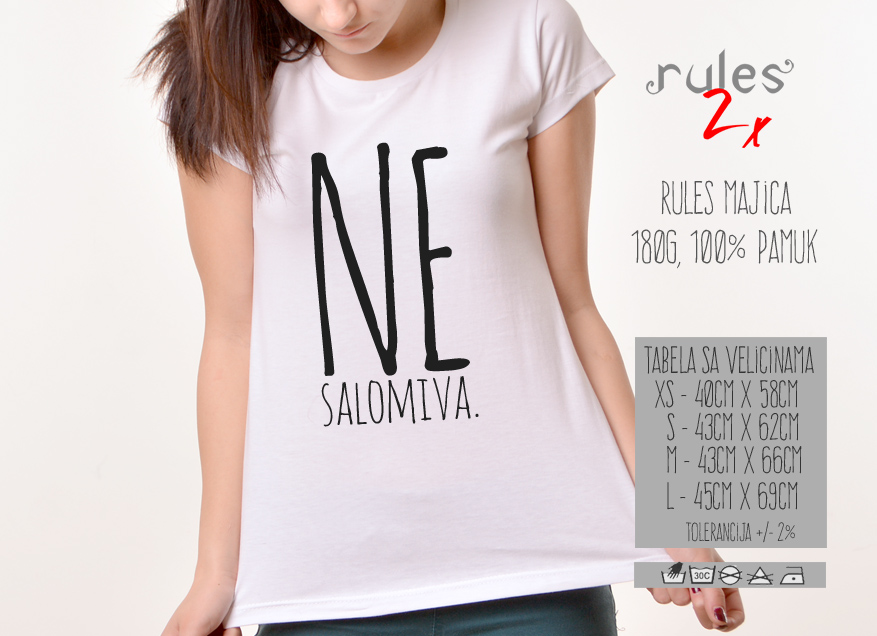 Zenska Rules majica sa natpisom Nesalomiva - Tabela velicina