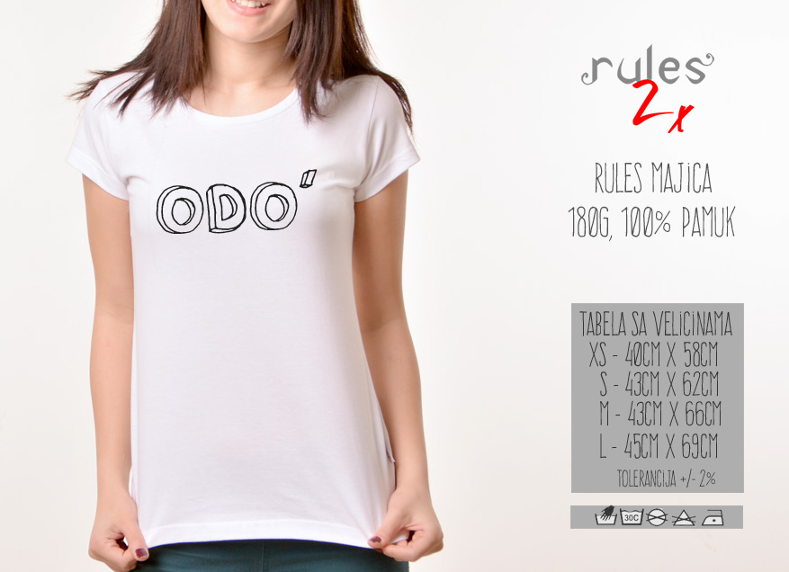 Zenska Rules majica sa natpisom Odo - Tabela velicina