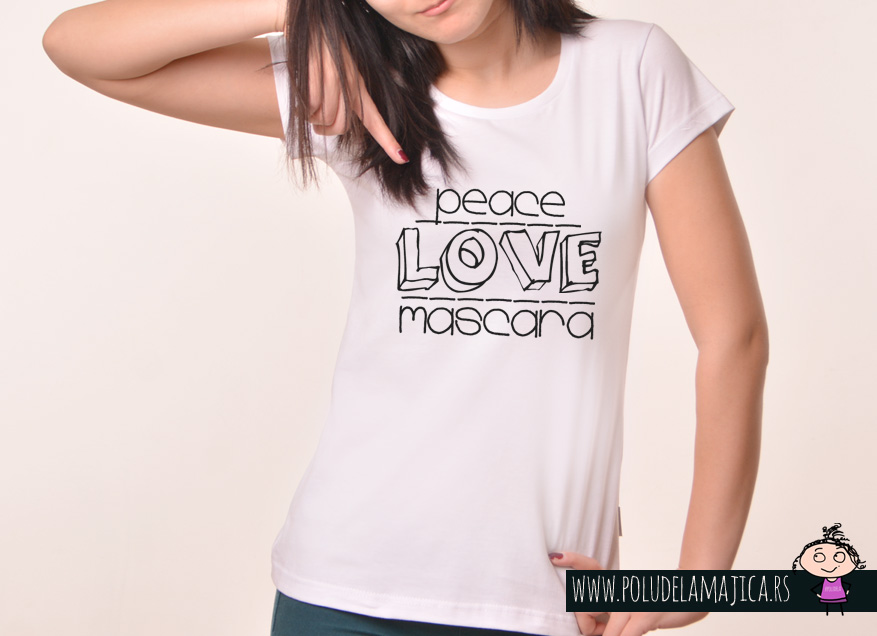 Zenska Rules majica sa natpisom Peace Love Mascara - poludelamajica