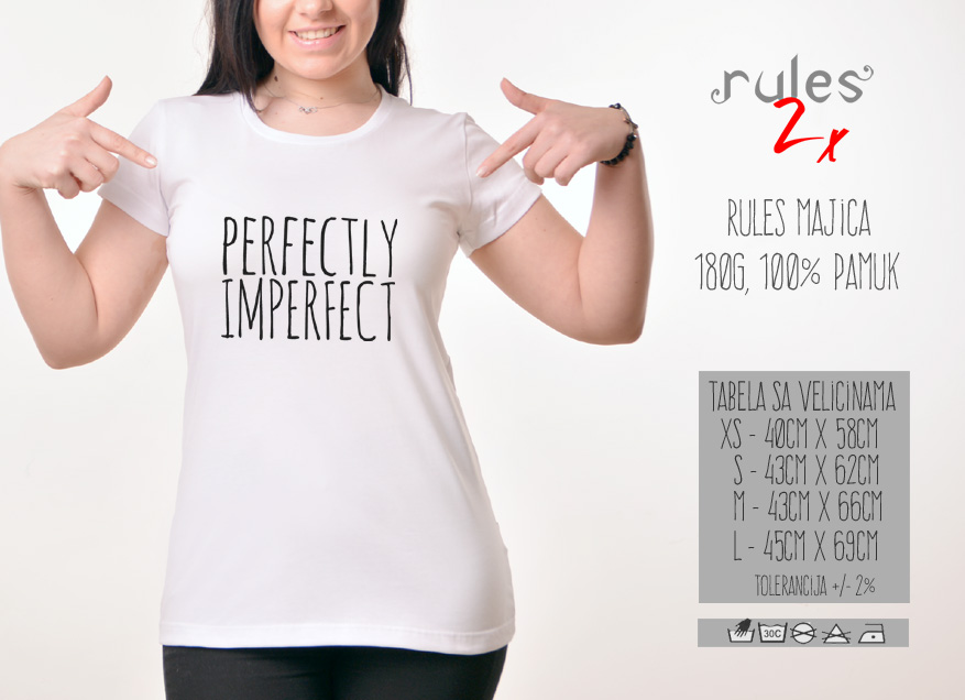 Zenska Rules majica sa natpisom Perfectly Imperfect - Tabela velicina
