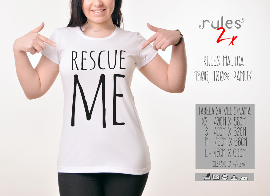 Zenska Rules majica sa natpisom Rescue Me -  Tabela velicina