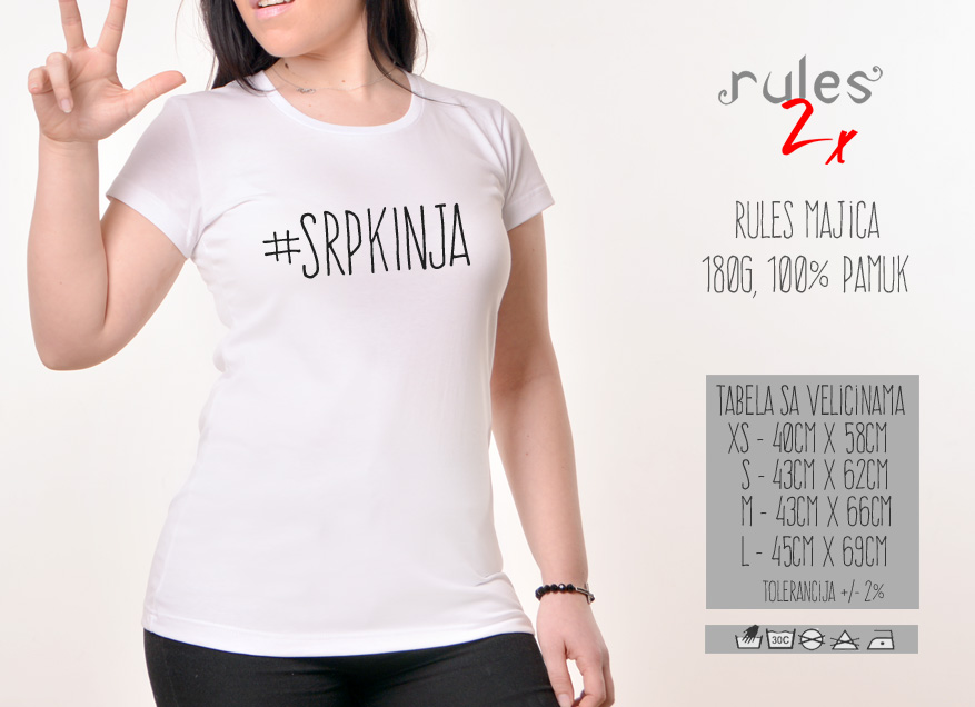 Zenska Rules majica sa natpisom Srpkinja - Tabela velicina
