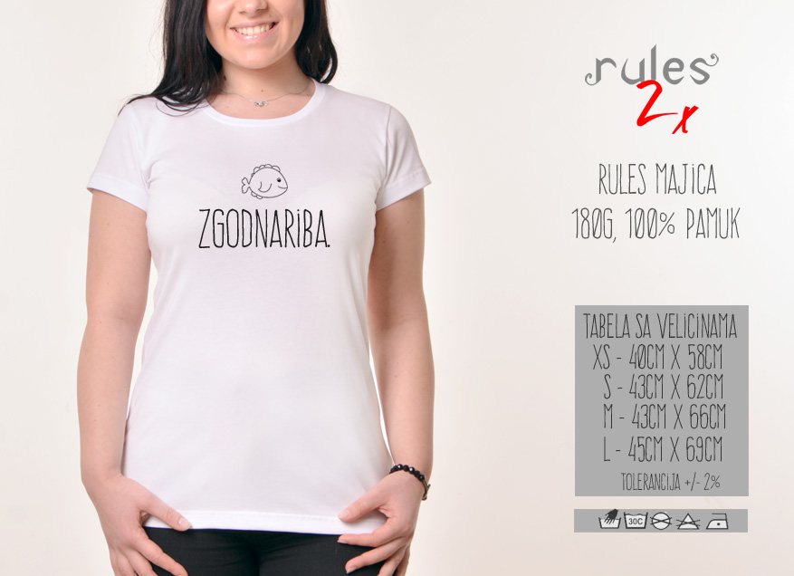 Zenska Rules majica sa natpisom Zgodna Riba - Tabela velicina