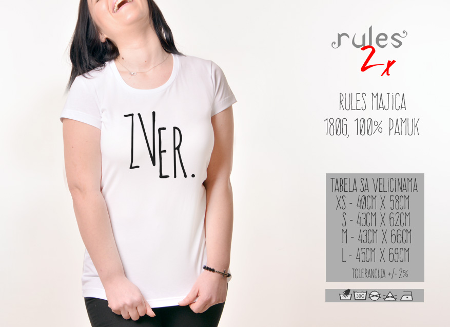 Zenska Rules majica sa natpisom Zver - Tabela velicina