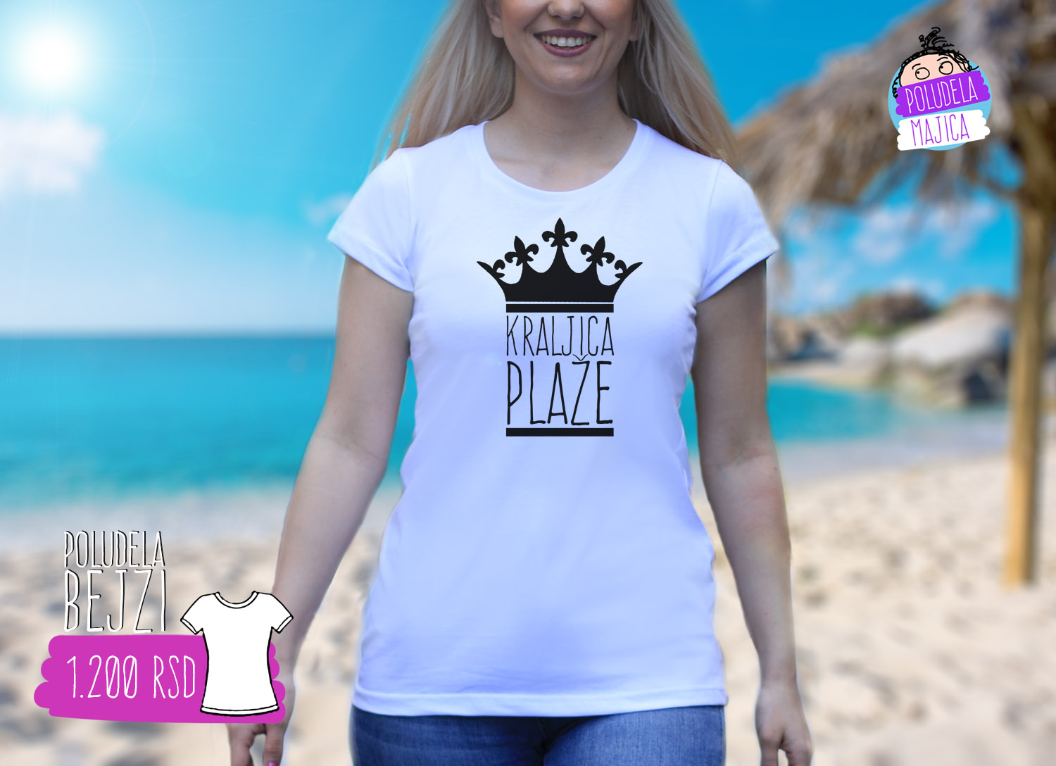 Poludela Majica Bejzi sa natpisom Kraljica Plaze