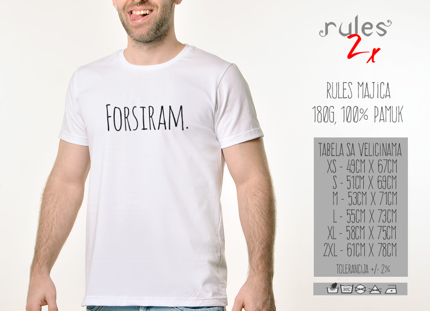 Muska Rules majica sa natpisom Forsiram - Tabela velicina