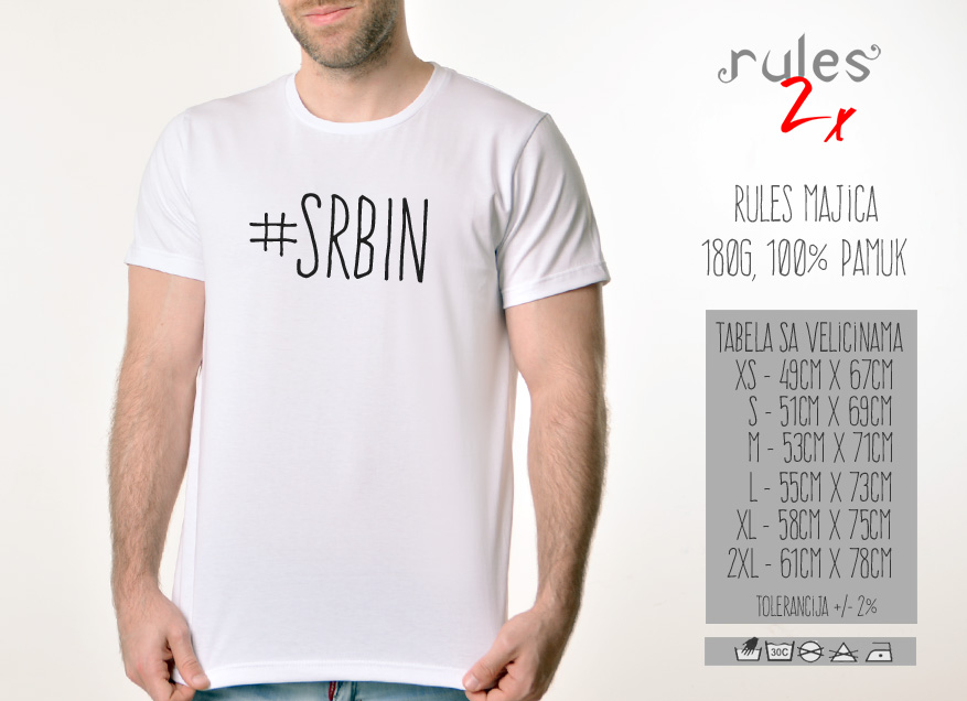 Muska Rules majica sa natpisom Srbin - Tabela velicina