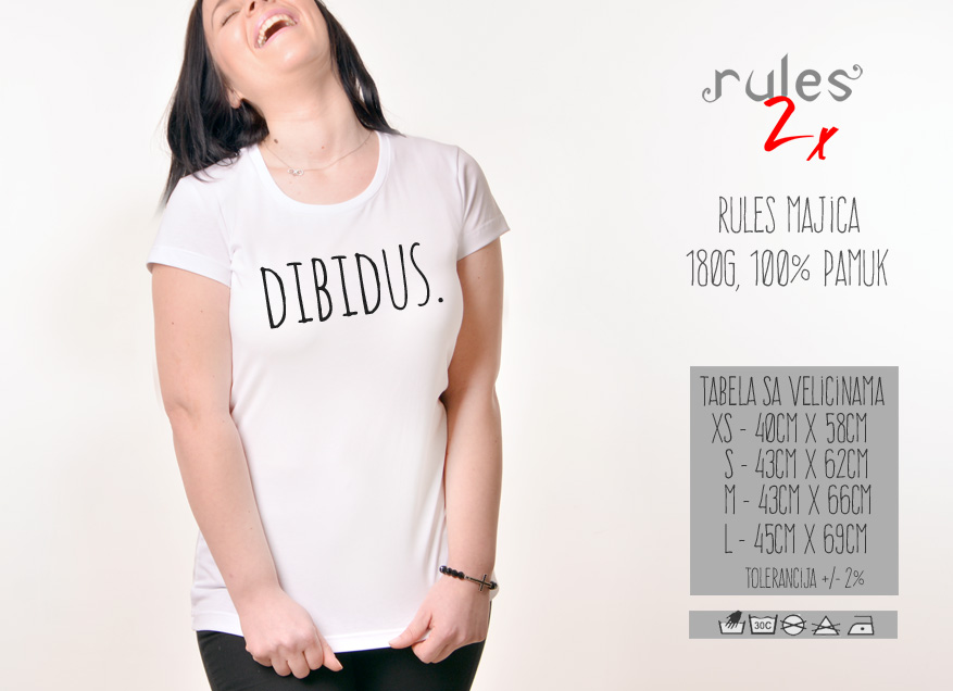 Zenska Rules majica sa natpisom Dibidus- Tabela velicina