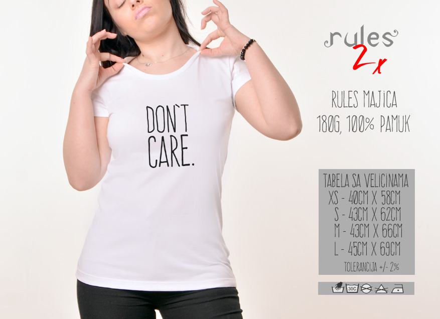 Zenska Rules majica sa natpisom Dont Care - Tabela velicina