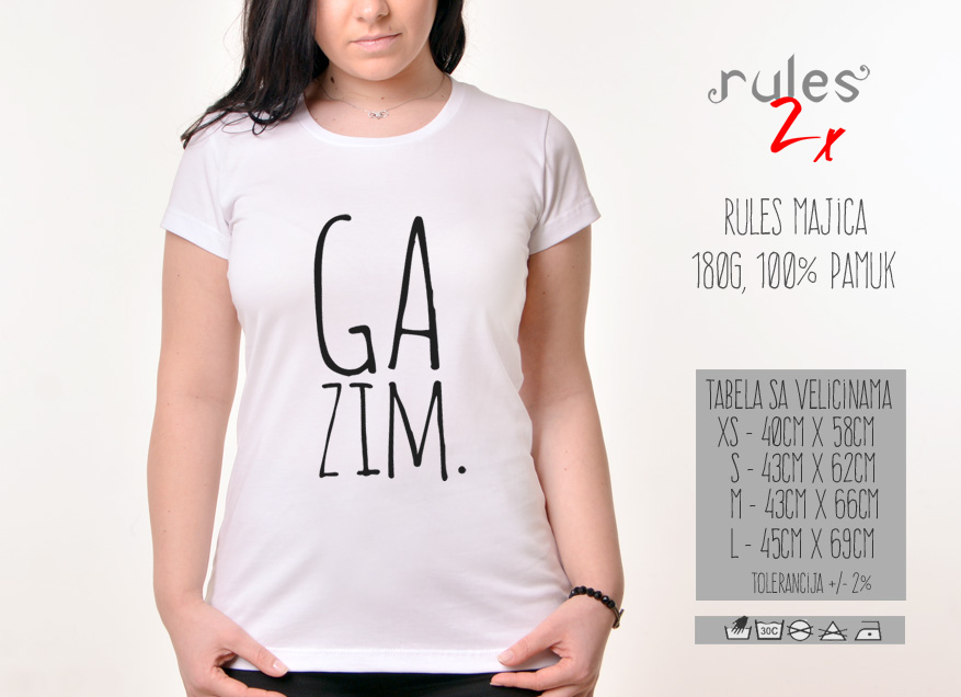 Zenska Rules majica sa natpisom Gazim - Tabela velicina