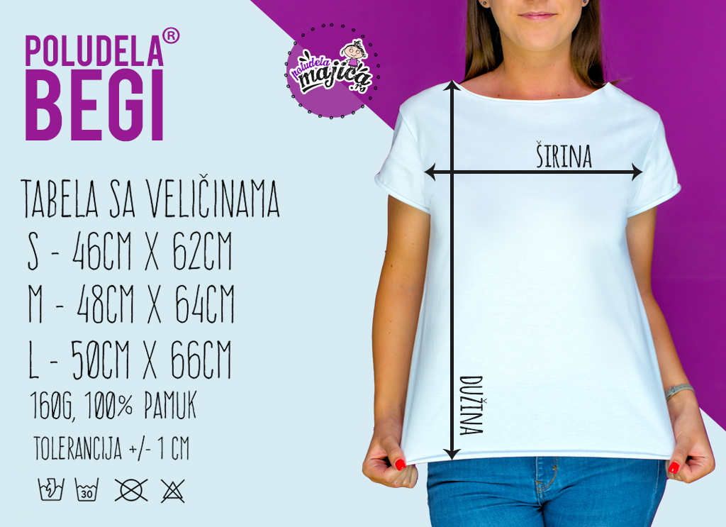 Poludela Majica BEGI - Tabela Velicina